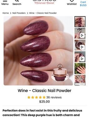 Sistaco Wine Classic Nail Powder - Deep Wine Sparkle